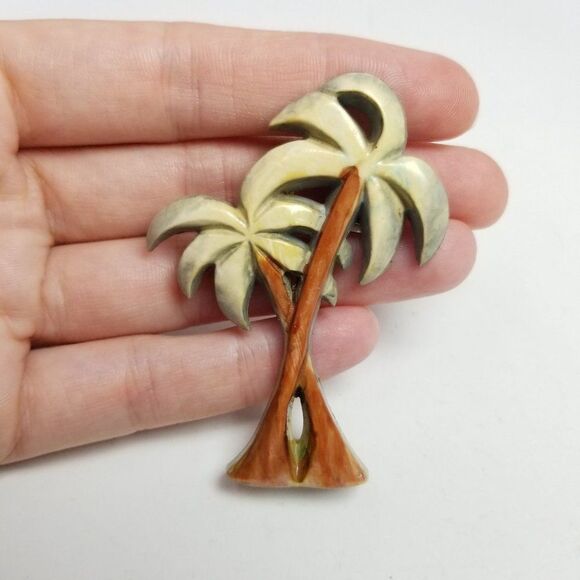 Vintage Palm Tree Brooch, Plastic Retro Style Tropical, Estate - Picture 5 of 6